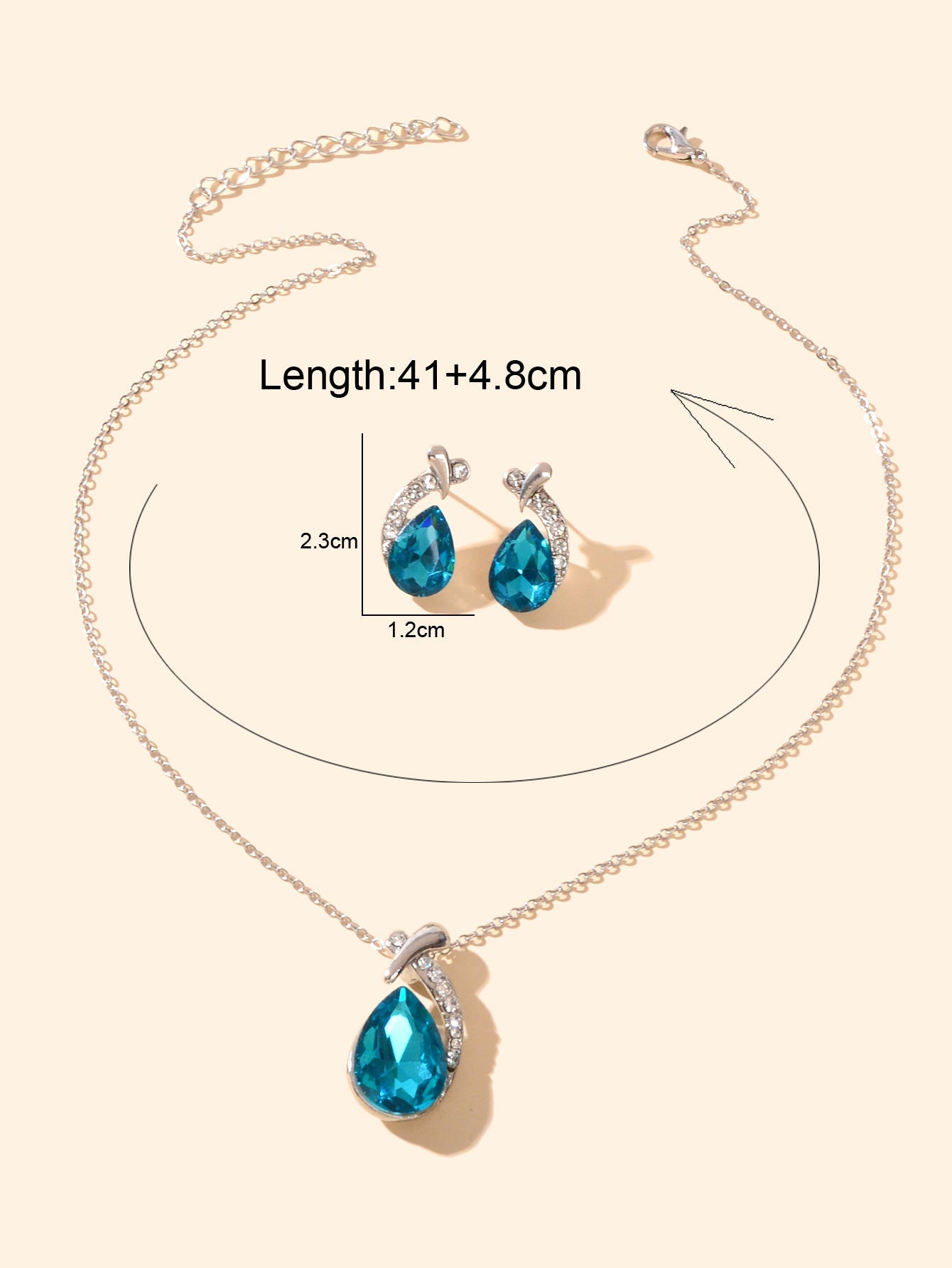 Luxurious Jewellery Set Crystal Rhinestone Water Drop Necklace and Stud Earrings