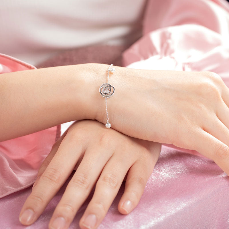 Moissanite Diamond Fresh Water Pearls @ Dancing Stone Bracelet 925 Sterling Silver MFB8129-3