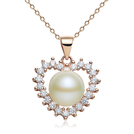 Fresh Water Pearl Heart Necklace 925 Sterling Silver with Rose Gold Plated XFN8122-0