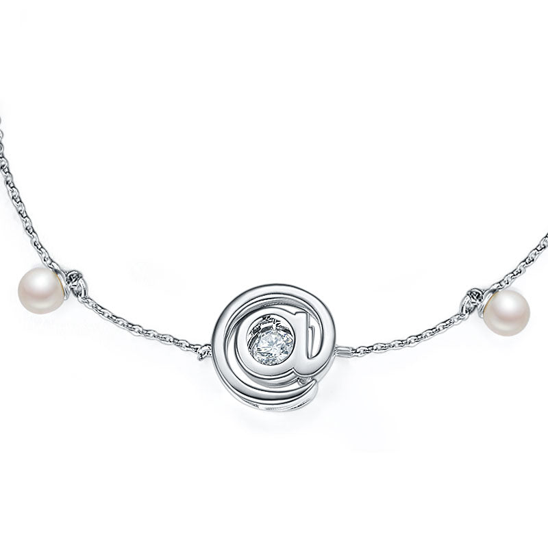 Moissanite Diamond Fresh Water Pearls @ Dancing Stone Bracelet 925 Sterling Silver MFB8129-4