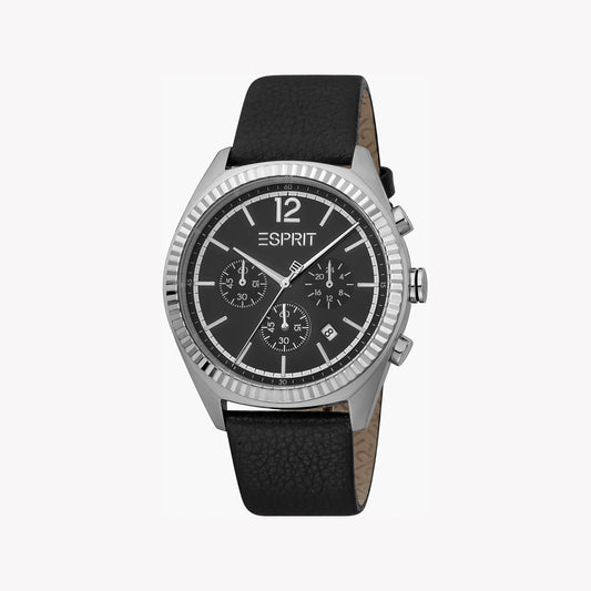 Esprit Men's Black Leather Watch, Black Dial | ES1G105M0075-0