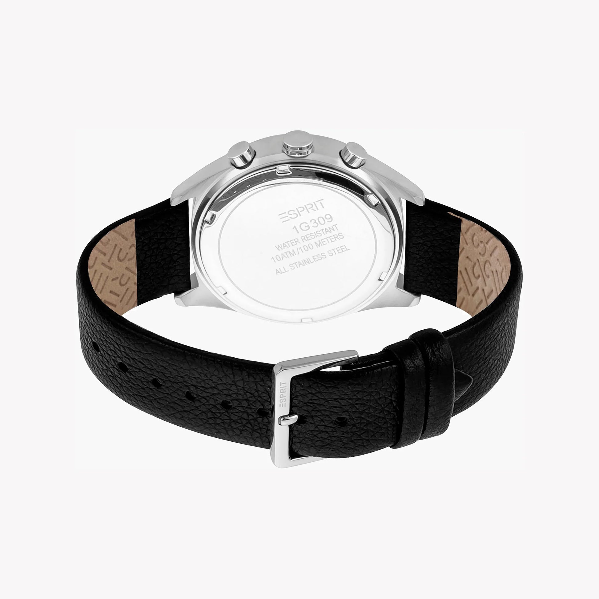 Esprit Men's Black Leather Watch, Black Dial | ES1G105M0075-2